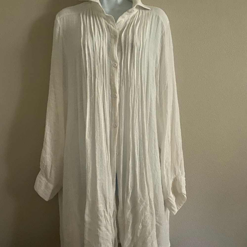 Long button front blouse.